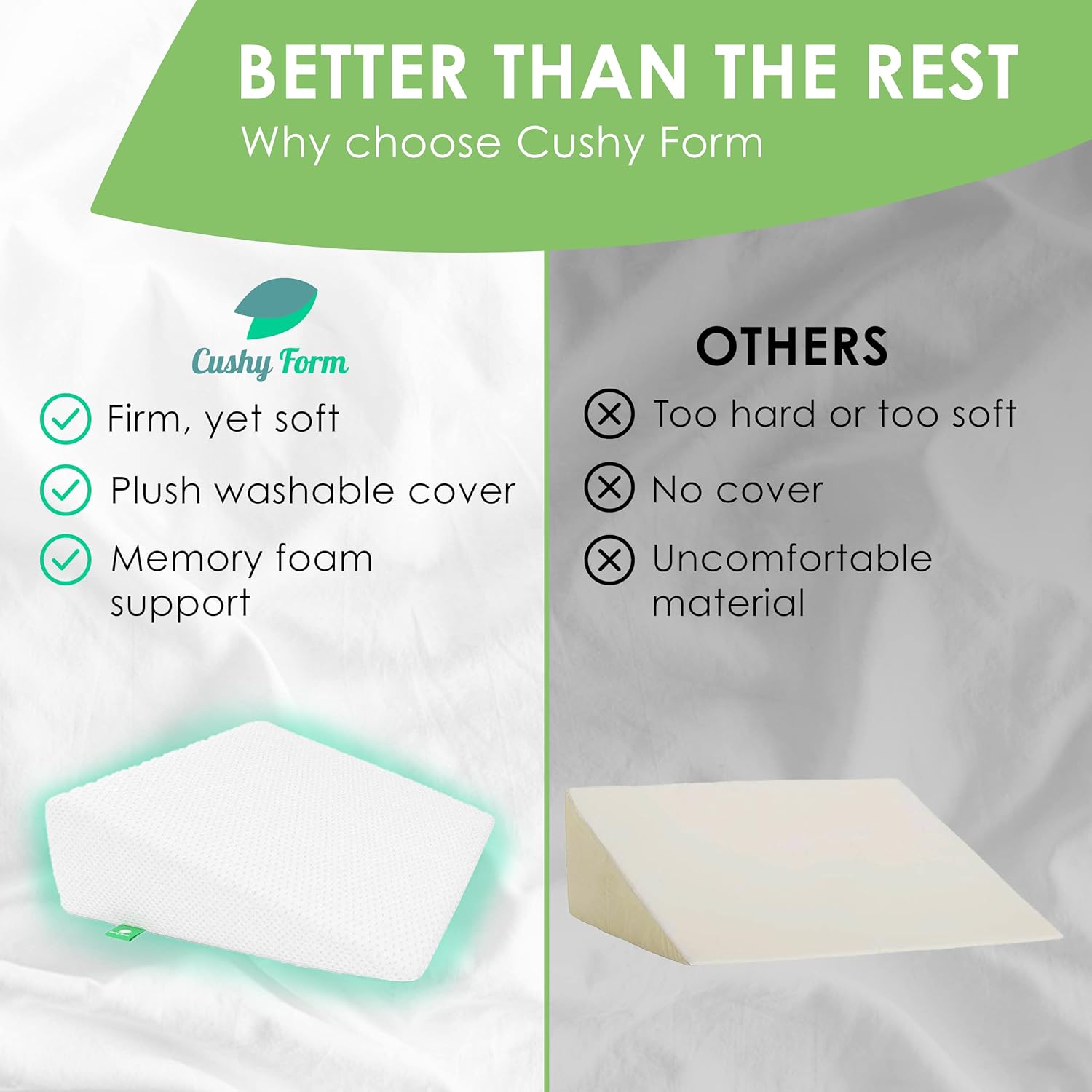 Bed Wedge Pillow for Sleeping - Memory Foam Leg Elevation for Post Surgery, Sleeping, Sitting - Triangle Pillow with Washable Cover Helps Aid Snoring 25x24x10 Inch