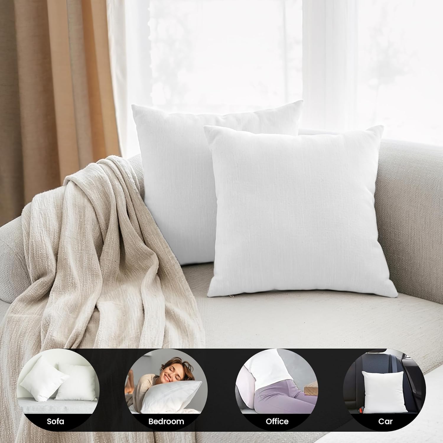 Foamily Throw Pillows Insert Set of 2 - 12 x 12 Insert for Decorative Pillow Covers - Made in USA - Bed and Couch Sham Filler @ M&A styles ltd