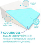Bed Wedge Pillow Gel Memory Foam Top - Cooling Elevated Support Cushion for Lower Back Pain, Acid Reflux, Heartburn, Allergies, Snoring - Ultra Soft Breathable Cover (10 Inch Wedge)