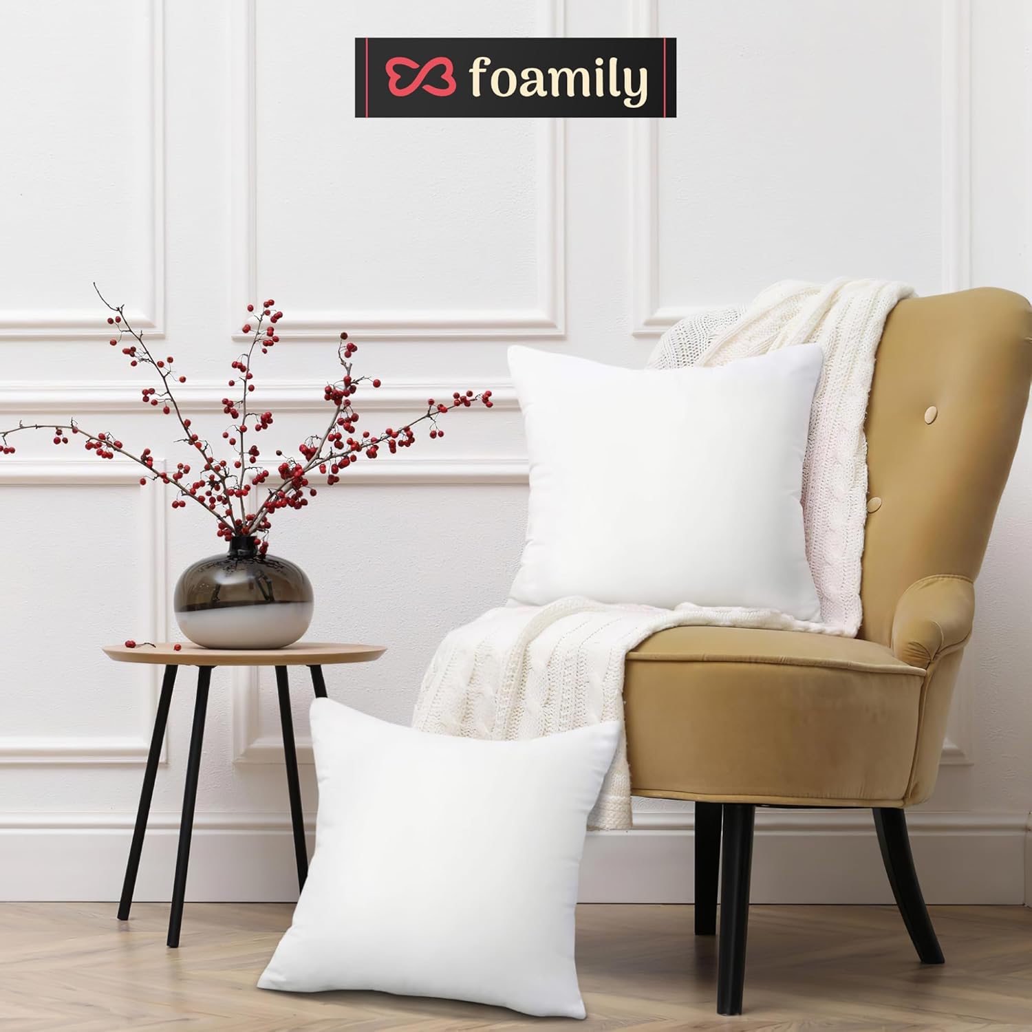 Foamily Throw Pillows Insert Set of 2 - 12 x 12 Insert for Decorative Pillow Covers - Made in USA - Bed and Couch Sham Filler @ M&A styles ltd