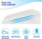 Bed Wedge Pillow Cooling Memory Foam Top – 8" 24" 24" Elevated Support Cushion, Triangle Wedge Pillow for Sleeping, Lower Back Pain, Acid Reflux, Heartburn, Allergies, Snoring – Removable Cover