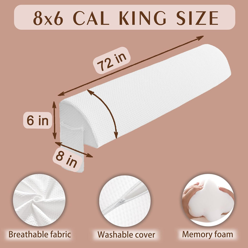 jakoola Bed Wedge Pillow for Headboard Gap Bed Mattress Gap Filler Memory Foam Bed Crack Headboard Pillow Stopper to Close The Gap Between Headboard Wall and Mattress Space Filler Cal King (8x6x72in)