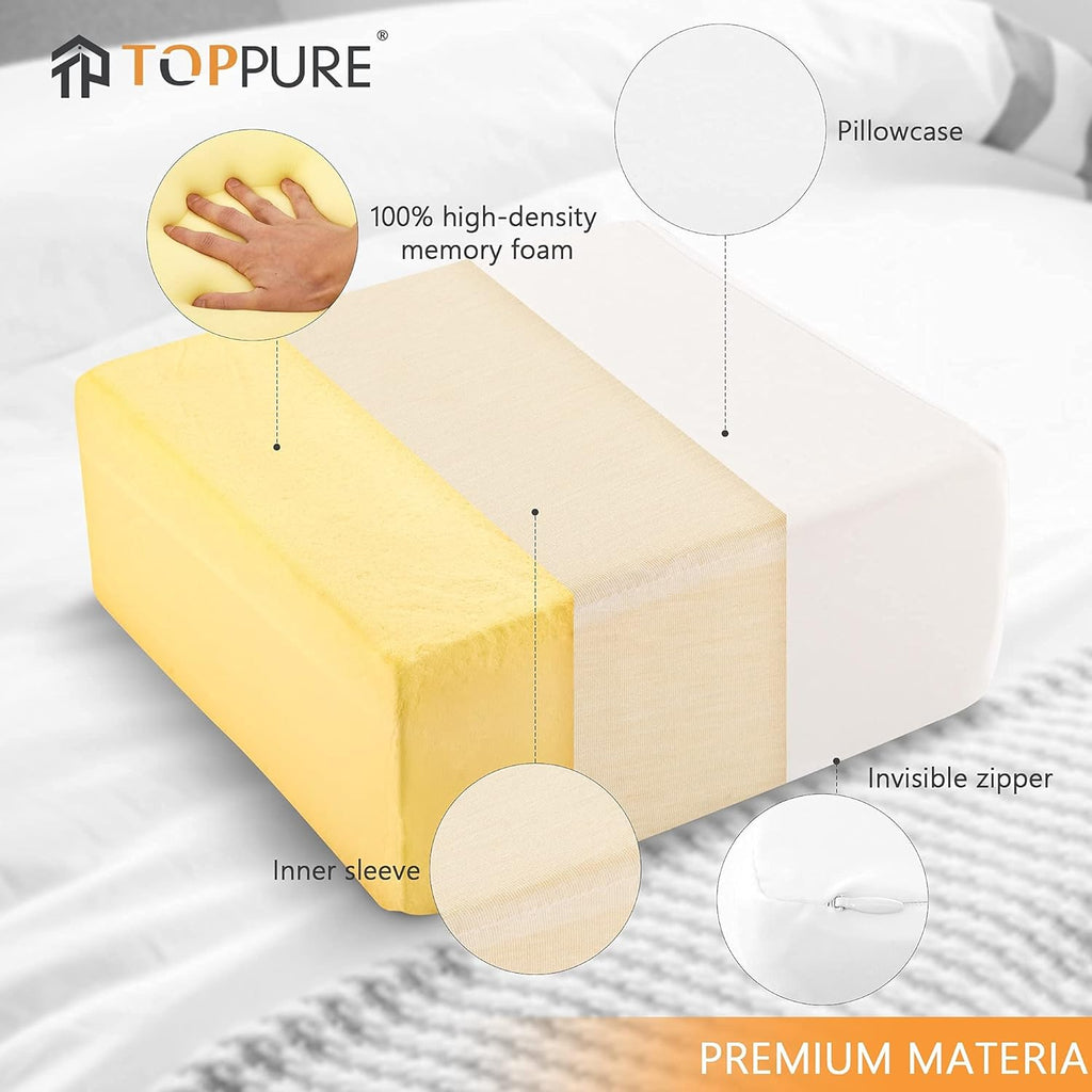 TOPPURE Cube Memory Foam Pillow for Side Sleepers(14"x14"x6" Large and Thick), Cervical Pillow for Neck and Shoulder Pain Relief, Coach Pillow, Travel Pillow, White