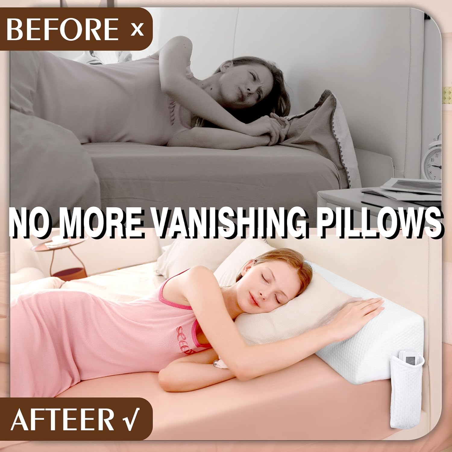 jakoola Bed Wedge Pillow Stopper Mattress Filler Pillow for Gap Between Mattress and Headboard Sideboard Queen Size 60” x 10” x 6”