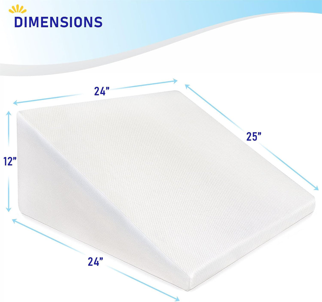 Bed Wedge Pillow Cooling Memory Foam Top – 12" 24" 24" Elevated Support Cushion, Triangle Wedge Pillow for Sleeping, Lower Back Pain, Acid Reflux, Heartburn, Allergies, Snoring – Removable Cover