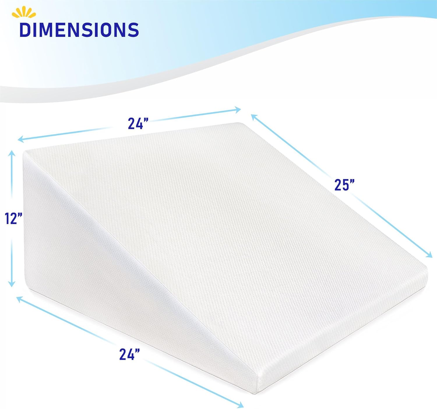 Bed Wedge Pillow Cooling Memory Foam Top – 12" 24" 24" Elevated Support Cushion, Triangle Wedge Pillow for Sleeping, Lower Back Pain, Acid Reflux, Heartburn, Allergies, Snoring – Removable Cover
