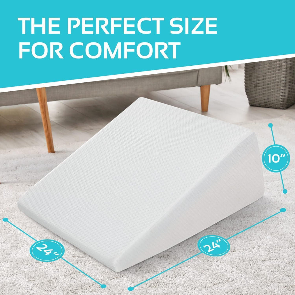 AllSett Health Cooling 10 Inch Bed Wedge Pillow - 24 Inch Wide Incline Support Cushion for Lower Back Pain, Pregnancy, Acid Reflux, GERD, Heartburn, Allergies, Anti Snore – Soft Removable Cover