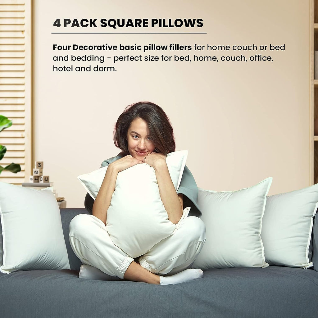 Foamily Throw Pillows Insert - (Pack of 4) Pillow 12" x 12" Inches for Bed and Couch - 100% Machine Washable Cotton Pillow - Indoor Decorative Throw Pillows for Couch & Bed