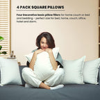 Foamily Throw Pillows Insert - (Pack of 4) Pillow 12" x 12" Inches for Bed and Couch - 100% Machine Washable Cotton Pillow - Indoor Decorative Throw Pillows for Couch & Bed