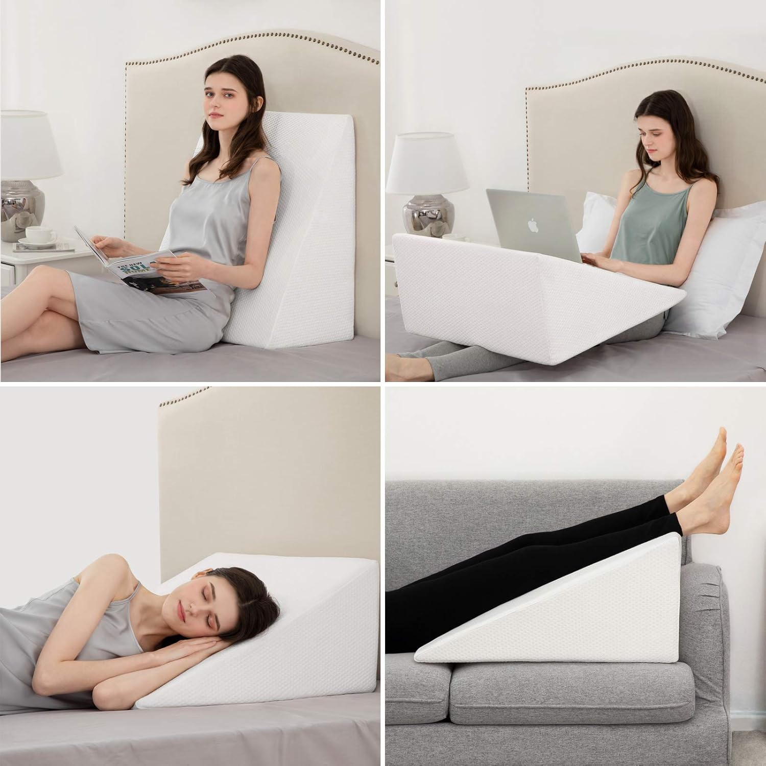 Bed Wedge Pillows Leg Elevation Reading Pillow & Back Support Wedge Pillow - for Back and Legs Support, Back Pain, Leg Pain, Pregnancy, Neck and Shoulder Joint Pain, Sleeping (White, 7" x 24" x 24")