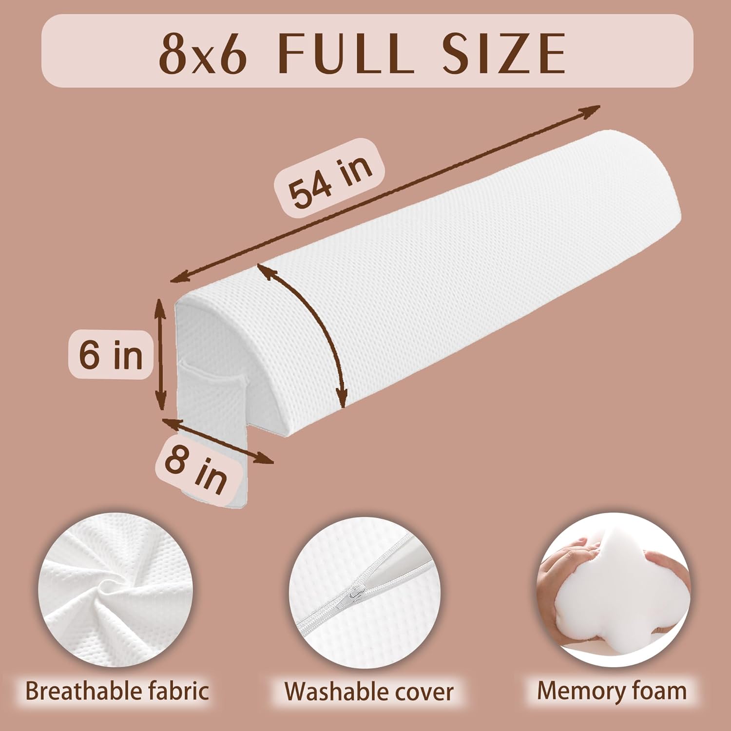 JAKOOLA Bed Wedge Pillow Stopper Mattress Filler Pillow for Gap Between Mattress and Headboard Sideboard Full Size 54” x 8” x 6”