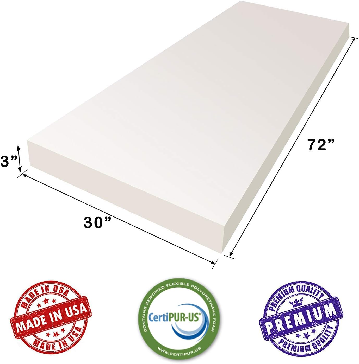 AK TRADING CO. Upholstery Foam Cushion (Seat Replacement, Upholstery Sheet, Foam Padding), High Density (2x24x72),White