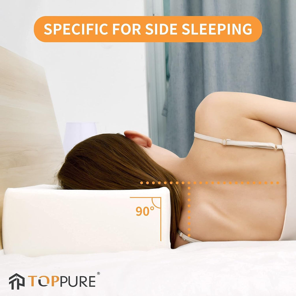 TOPPURE Cube Memory Foam Pillow for Side Sleepers(14"x14"x6" Large and Thick), Cervical Pillow for Neck and Shoulder Pain Relief, Coach Pillow, Travel Pillow, White