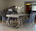 Becky Cameron furniture 1.8m Grey Marble Mirrored Dining Table and 6 Lion Head Chairs Set