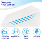Bed Wedge Pillow Cooling Memory Foam Top – 12" 24" 24" Elevated Support Cushion, Triangle Wedge Pillow for Sleeping, Lower Back Pain, Acid Reflux, Heartburn, Allergies, Snoring – Removable Cover