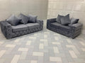 Adam Icon Ashton Chesterfield Sofa Grey Plush Velvet Fabric Luxury Style 3+2 SEATER FOR LIVING ROOM