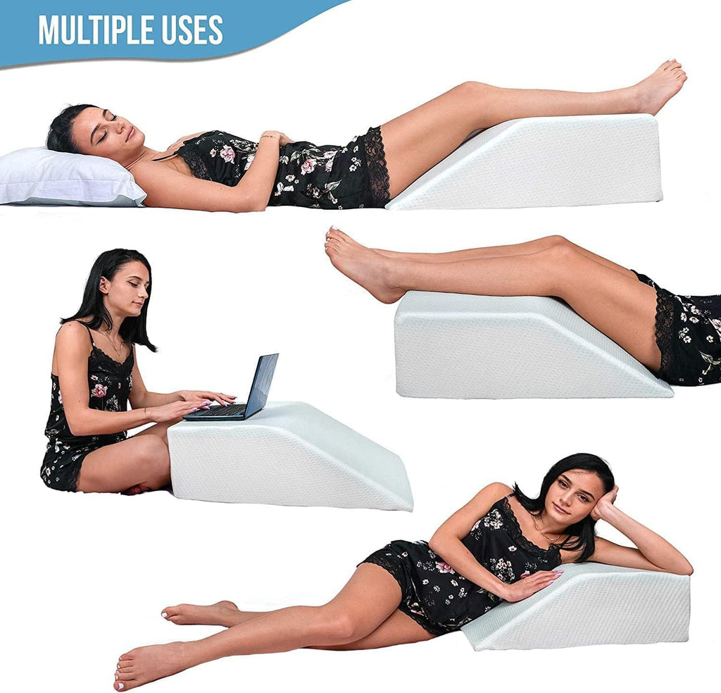 Wedge Pillow for Sleep Apnea, 12 Inch Adjustable Height Bed Wedge Pillow for Headboard, Gerd, Acid Reflux Relief, Snoring, and Post Surgery Recovery. Bed Pillow for Sitting Up in Bed