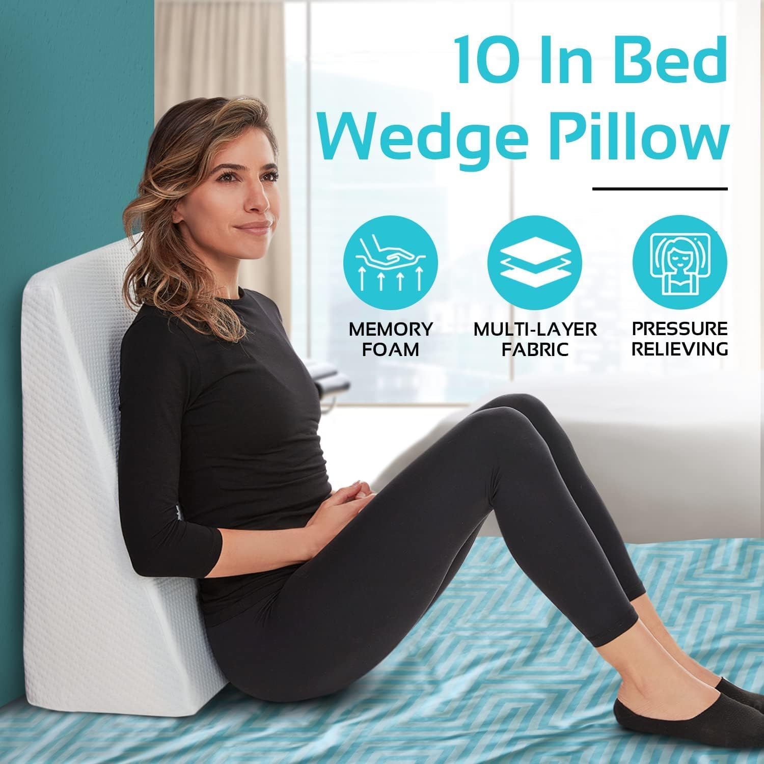 AllSett Health Cooling 10 Inch Bed Wedge Pillow - 24 Inch Wide Incline Support Cushion for Lower Back Pain, Pregnancy, Acid Reflux, GERD, Heartburn, Allergies, Anti Snore – Soft Removable Cover