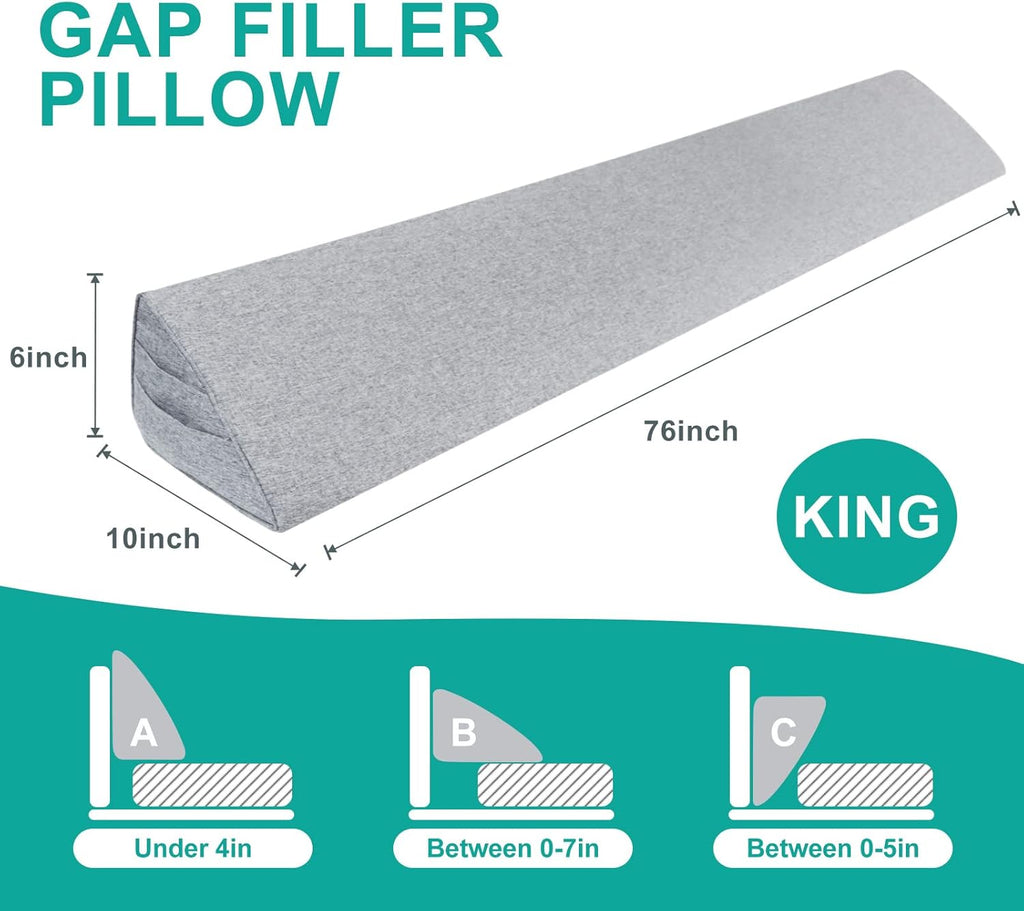 Talcusble Bed Wedge Pillow for Headboard | King Size(76"x10"x6") | Bed Gap Filler | BolsterPillow | Foam Wedge Pillow | Fill The Gap(0-8") Between Headboard and| Mattress