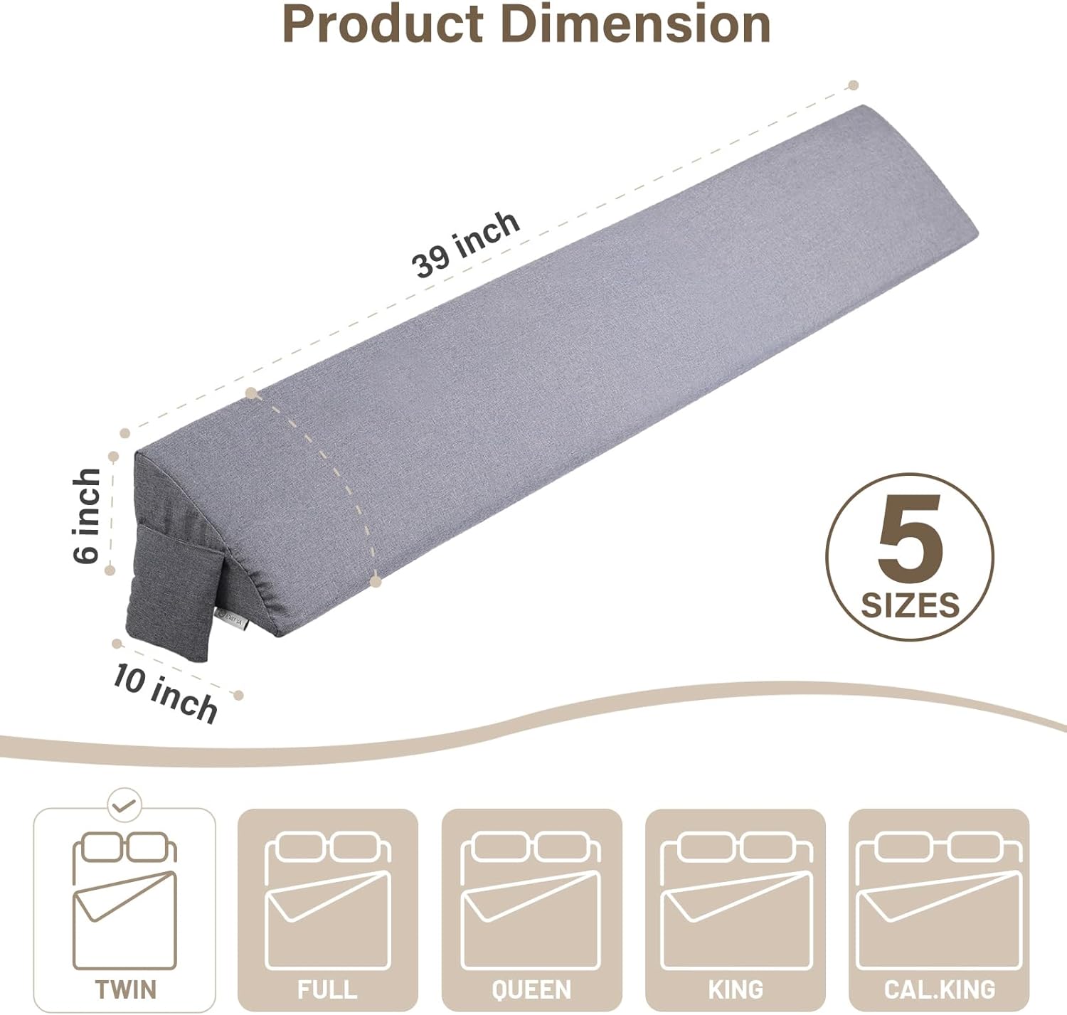 ENITYA Twin Bed Wedge Pillow for Headboard Gap/Mattress Gap Filler/Headboard Pillow/Bed Gap Filler,Close Gap(0-3.5") Between Mattress and Headboard,Stop Loosing Your Pillows,Phone(Grey 39"x10"x6")