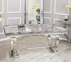 Becky Cameron furniture 1.8m Grey Marble Mirrored Dining Table and 6 Lion Head Chairs Set