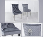 Becky Cameron Dining Chairs Set Of 2 Majestic Dining Chair Luxury Plush Velvet Lion Head Knocker Leisure Chairs (Grey)