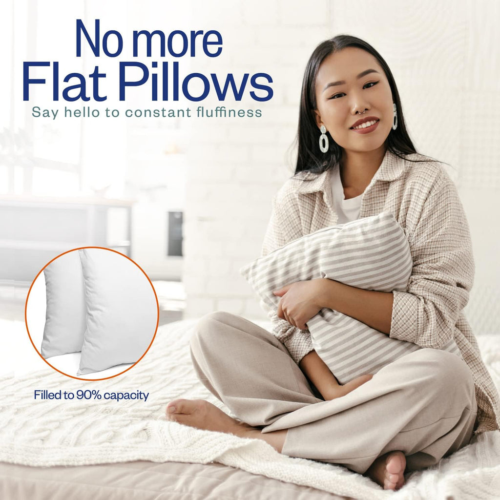 Sleep Restoration Cushion Inner Pads (Pack of 2), 40 x 40 cm (16" x 16") Throw Pillow Inserts, Hollowfibre Pillows for Sofa and Couch (White)