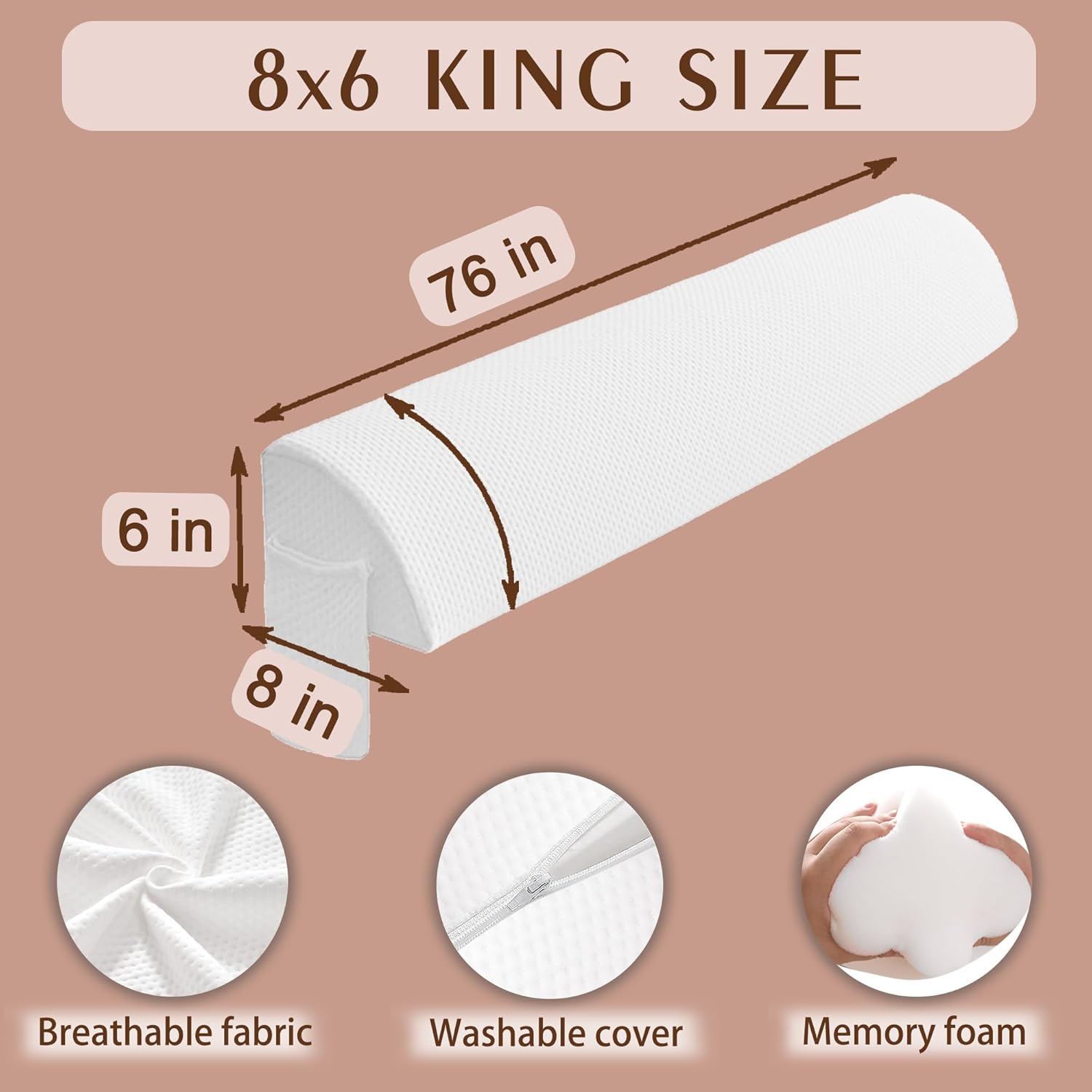 jakoola Bed Wedge Pillow for Headboard Gap Bed Mattress Gap Filler Memory Foam Bed Crack Headboard Pillow Stopper to Close The Gap Between Headboard Wall and Mattress Space Filler King (10x6x76 in)