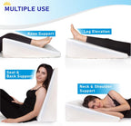Bed Wedge Pillow Cooling Memory Foam Top – 8" 24" 24" Elevated Support Cushion, Triangle Wedge Pillow for Sleeping, Lower Back Pain, Acid Reflux, Heartburn, Allergies, Snoring – Removable Cover