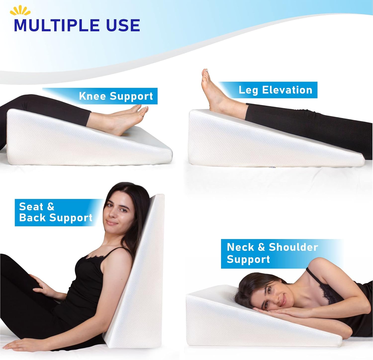 Bed Wedge Pillow Cooling Memory Foam Top – 8" 24" 24" Elevated Support Cushion, Triangle Wedge Pillow for Sleeping, Lower Back Pain, Acid Reflux, Heartburn, Allergies, Snoring – Removable Cover