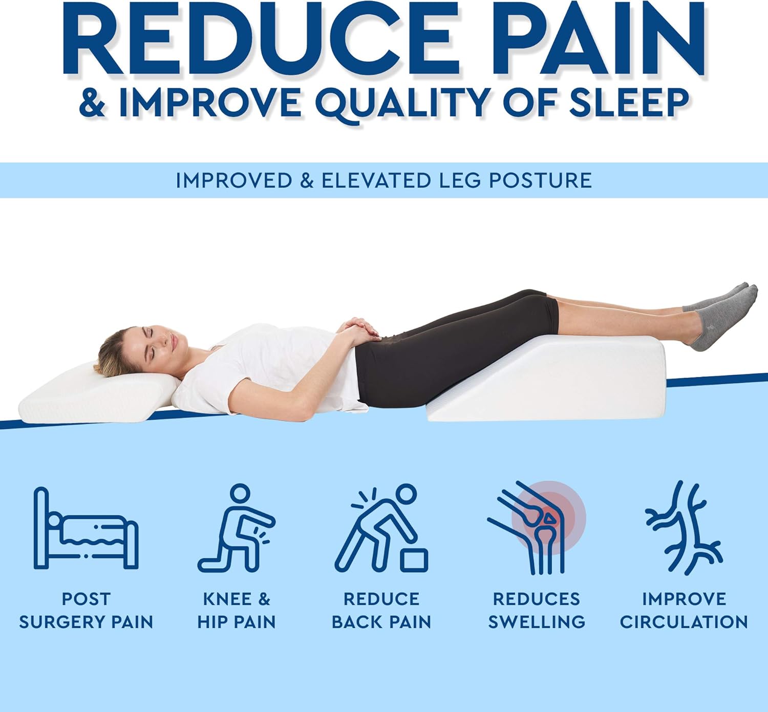 Leg Elevation Pillow - Cooling Gel Memory Foam Top, High-Density Leg Rest Elevating Foam Wedge- Relieves and Recovers Foot and Ankle Injury, Leg, Hip and Knee Pain, Improves Blood Circulation