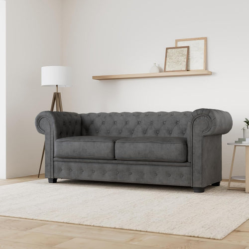 Adam Icon Chesterfield Style Sofa 3 Seater Armchair Grey Fabric with solid wood for living room