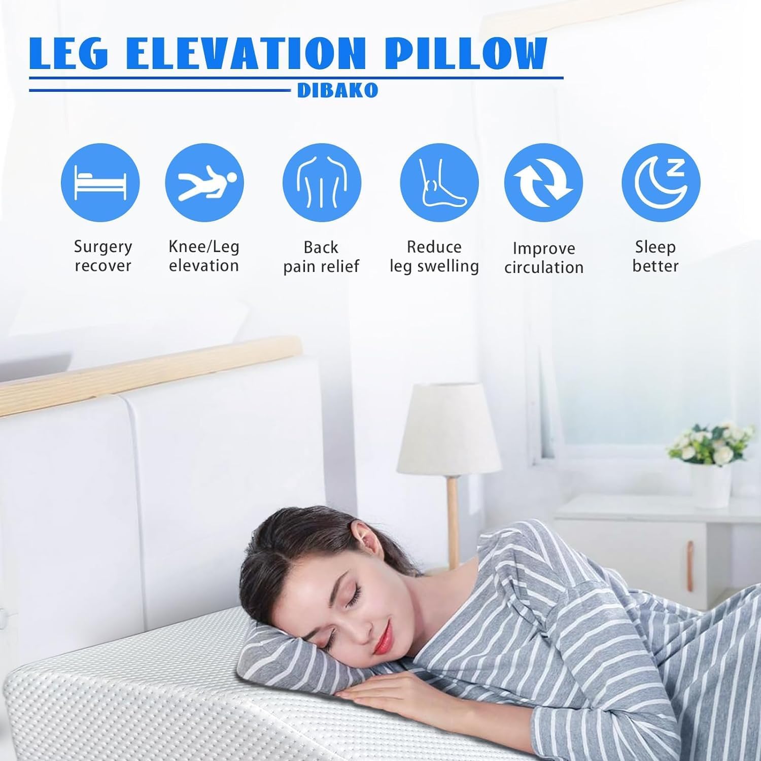 Becky Cemeron Leg Elevation Pillow for Sleeping - Supportive Bed Wedge Pillow for Circulation, Swelling, Foot & Knee Discomfort(24 x 16 x 8 inches)