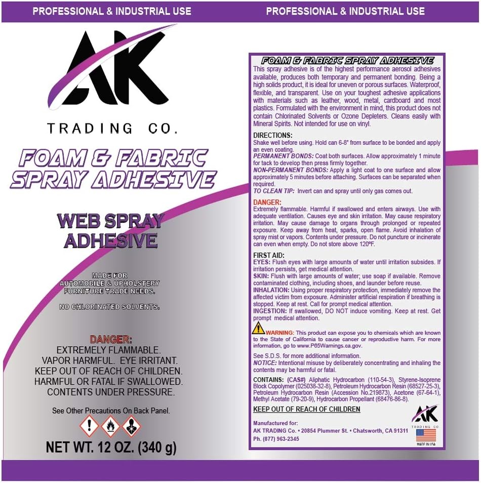 AK TRADING CO. Multipurpose Spray Adhesive, Perfect for Craft, Home and Office use - 12Oz Can.