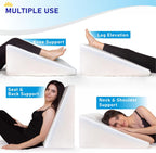 Bed Wedge Pillow Cooling Memory Foam Top – 12" 24" 24" Elevated Support Cushion, Triangle Wedge Pillow for Sleeping, Lower Back Pain, Acid Reflux, Heartburn, Allergies, Snoring – Removable Cover