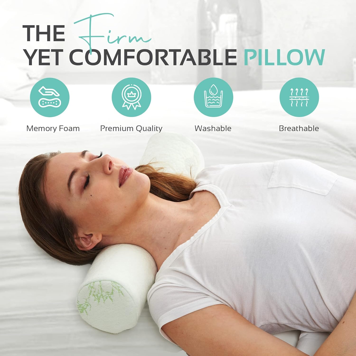 AllSett Health 2 Pack Bamboo Cervical Neck Roll Memory Foam Pillow, Round Neck, Support for Sleeping | Bolster Pillow for Bed, Legs, Back And Yoga | 4 Inch Diameter x 17 Inches long