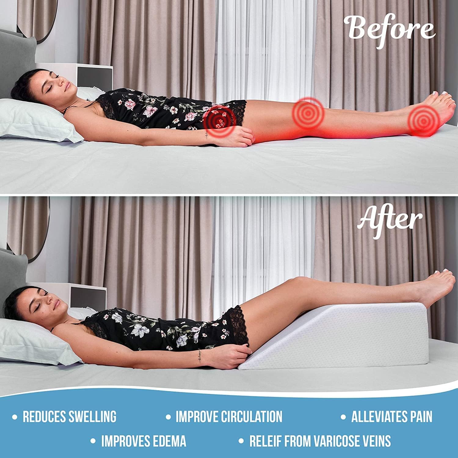 Wedge Pillow - 8 Inch Bed Wedge Pillow - 21 Inch Wide Incline Support Cushion for Lower Back Pain, Pregnancy, Acid Reflux, GERD, Heartburn, Allergies, Anti Snore – Soft Removable Cover
