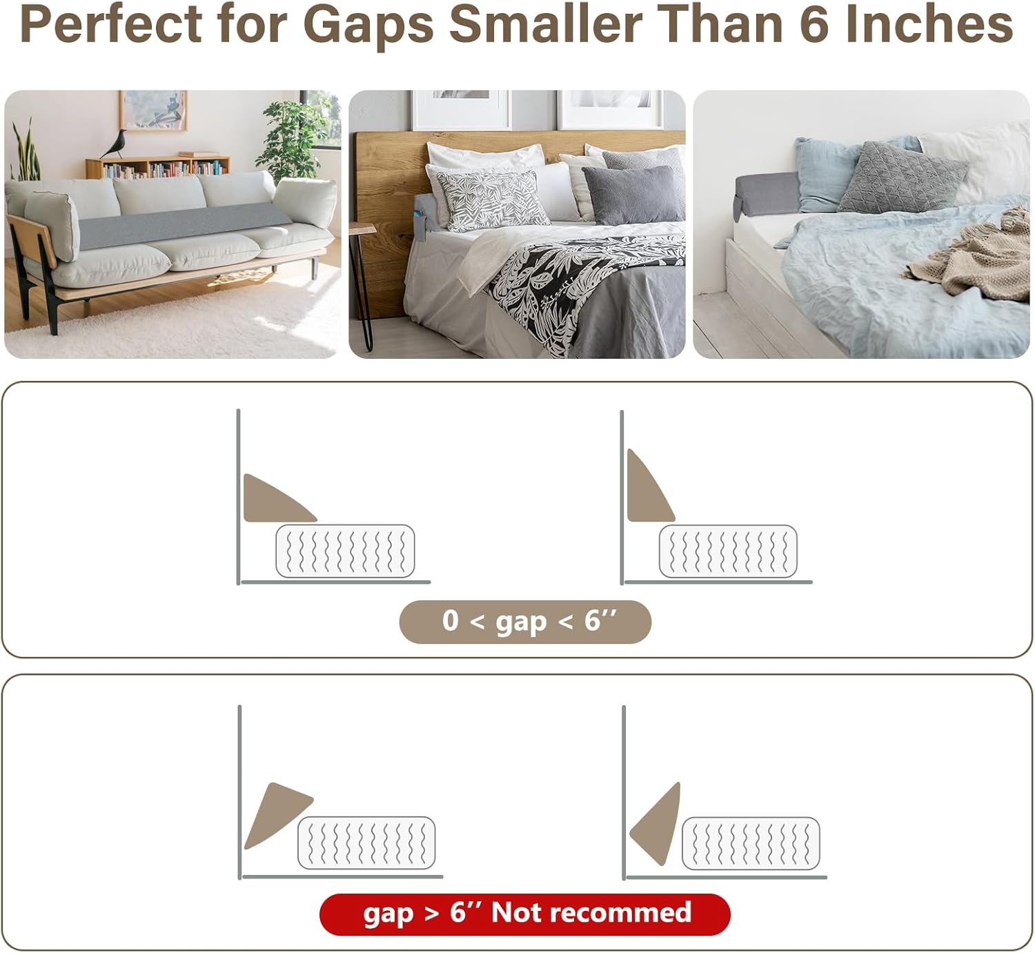 ENITYA Wedge Pillow for Headboard Gap/Headboard Pillow/Mattress Gap Filler/Bed Gap Filler,Close Gap (0-6") Between Mattress and Headboard,Bed Without Headboard,Stop Losing Pillows(Queen)