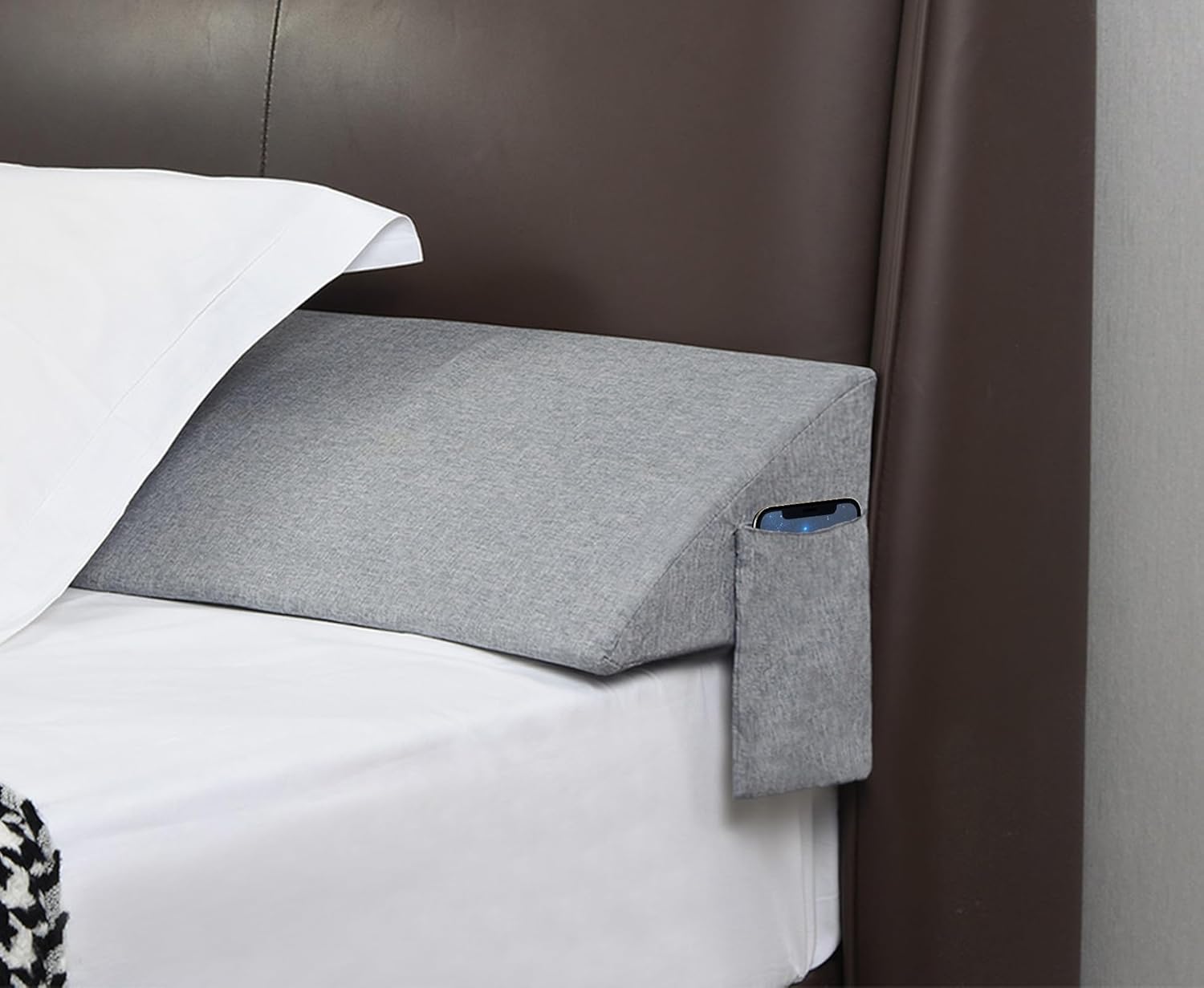 ENITYA Twin Bed Wedge Pillow for Headboard Gap/Mattress Gap Filler/Headboard Pillow/Bed Gap Filler,Close Gap(0-3.5") Between Mattress and Headboard,Stop Loosing Your Pillows,Phone(Grey 39"x10"x6")