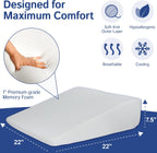 Bed Wedge Pillow with Memory Foam Top - Ideal for Comfortable & Restful Sleeping - Alleviates Neck/Back Pain, Acid Reflux, Snoring, Heartburn, Allergies & More - Versatile - Washable Cover, 7.5"
