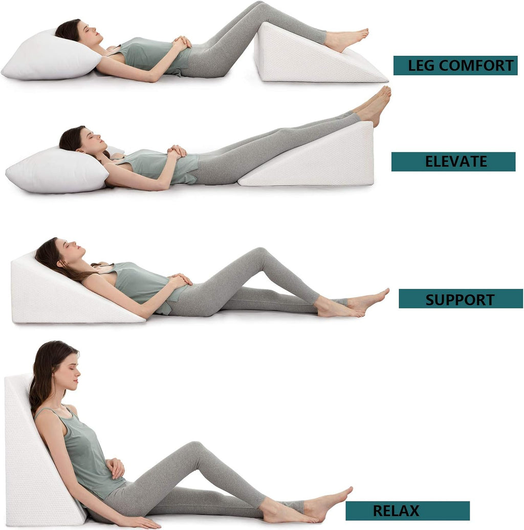 Bed Wedge Pillows Leg Elevation Reading Pillow & Back Support Wedge Pillow - for Back and Legs Support, Back Pain, Leg Pain, Pregnancy, Neck and Shoulder Joint Pain, Sleeping (White, 7" x 24" x 24")