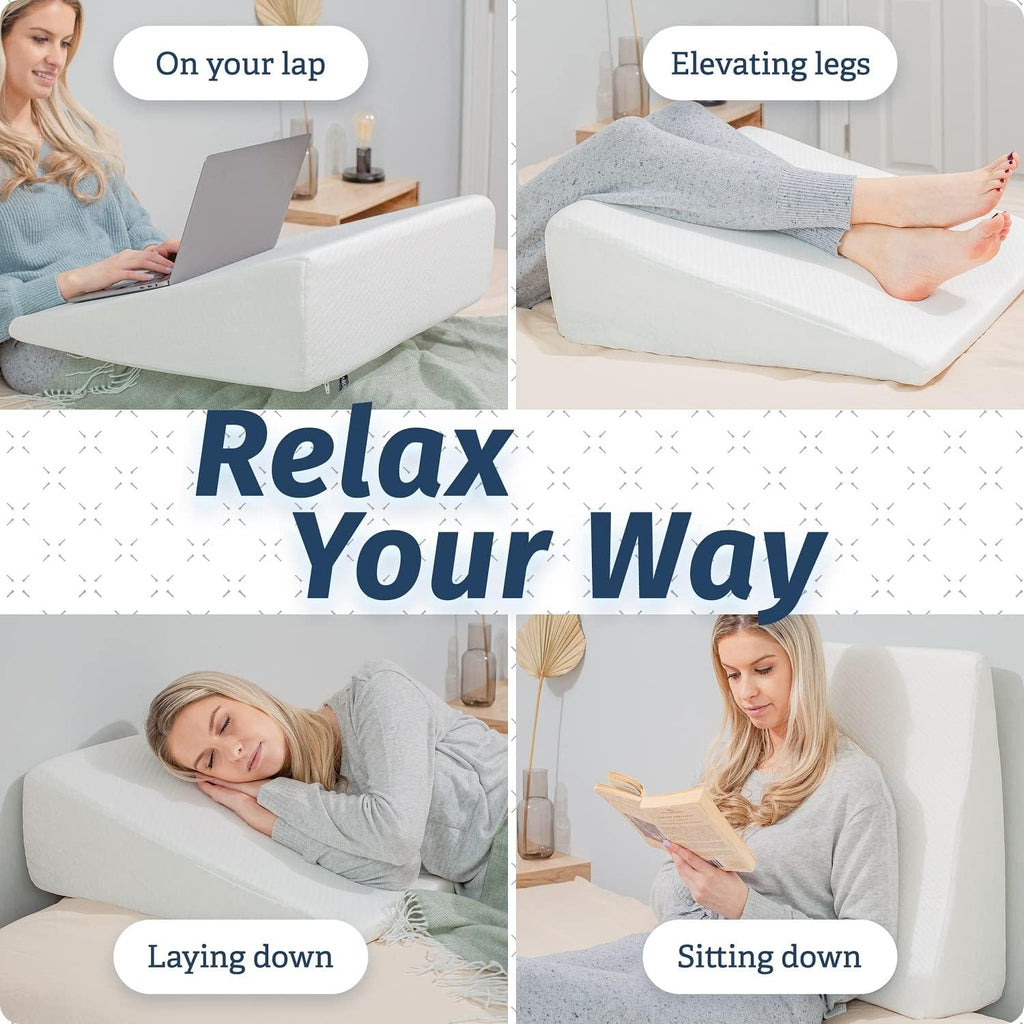 Abco Tech Bed Pillow Wedge for Sleeping - Memory Foam Top - Reduce Neck & Back Pain, Snoring, Acid Reflux, Respiratory Problems - Ideal for Sleeping, Reading, Rest, Elevation - Washable Cover - 7in