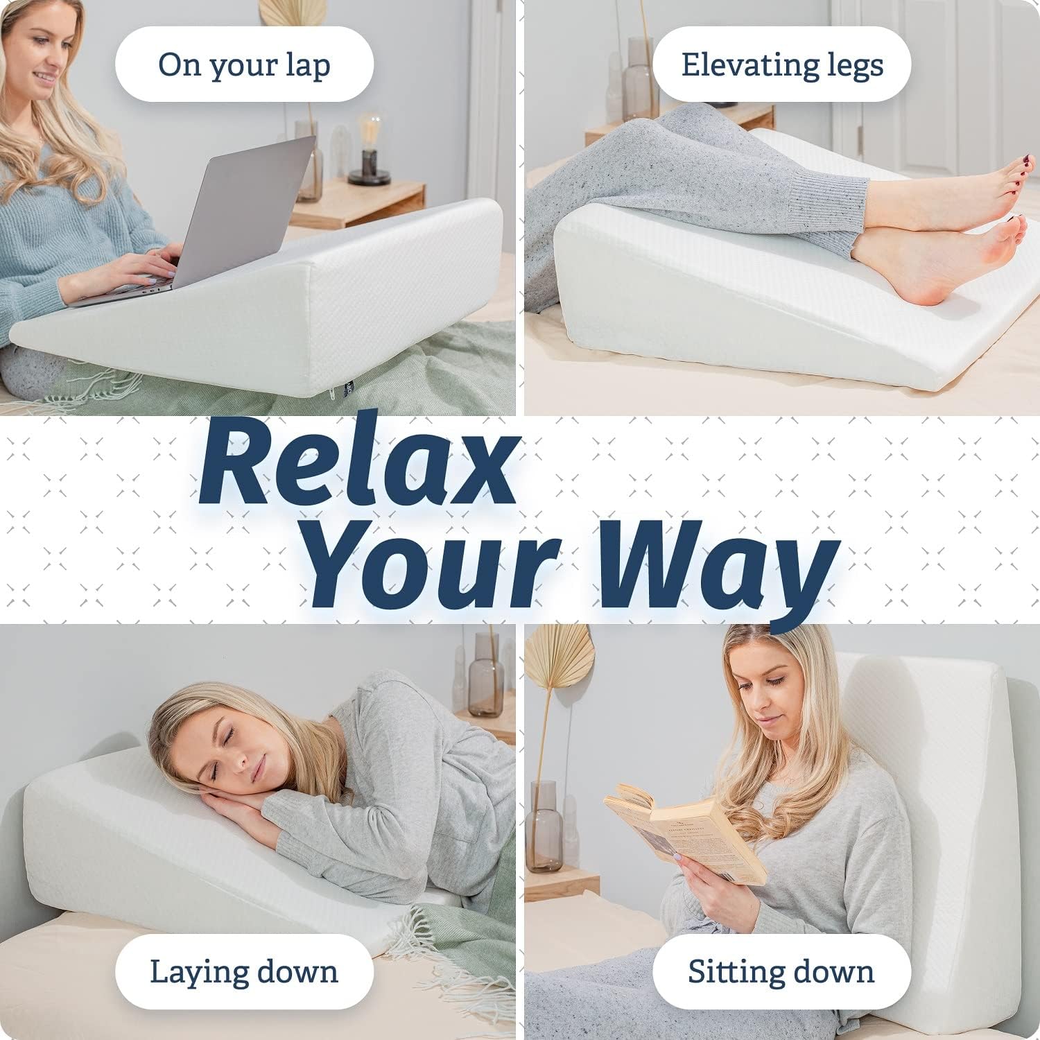 Abco Tech Bed Pillow Wedge for Sleeping - Memory Foam Top - Reduce Neck & Back Pain, Snoring, Acid Reflux, Respiratory Problems - Ideal for Sleeping, Reading, Rest, Elevation - Washable Cover - 7in
