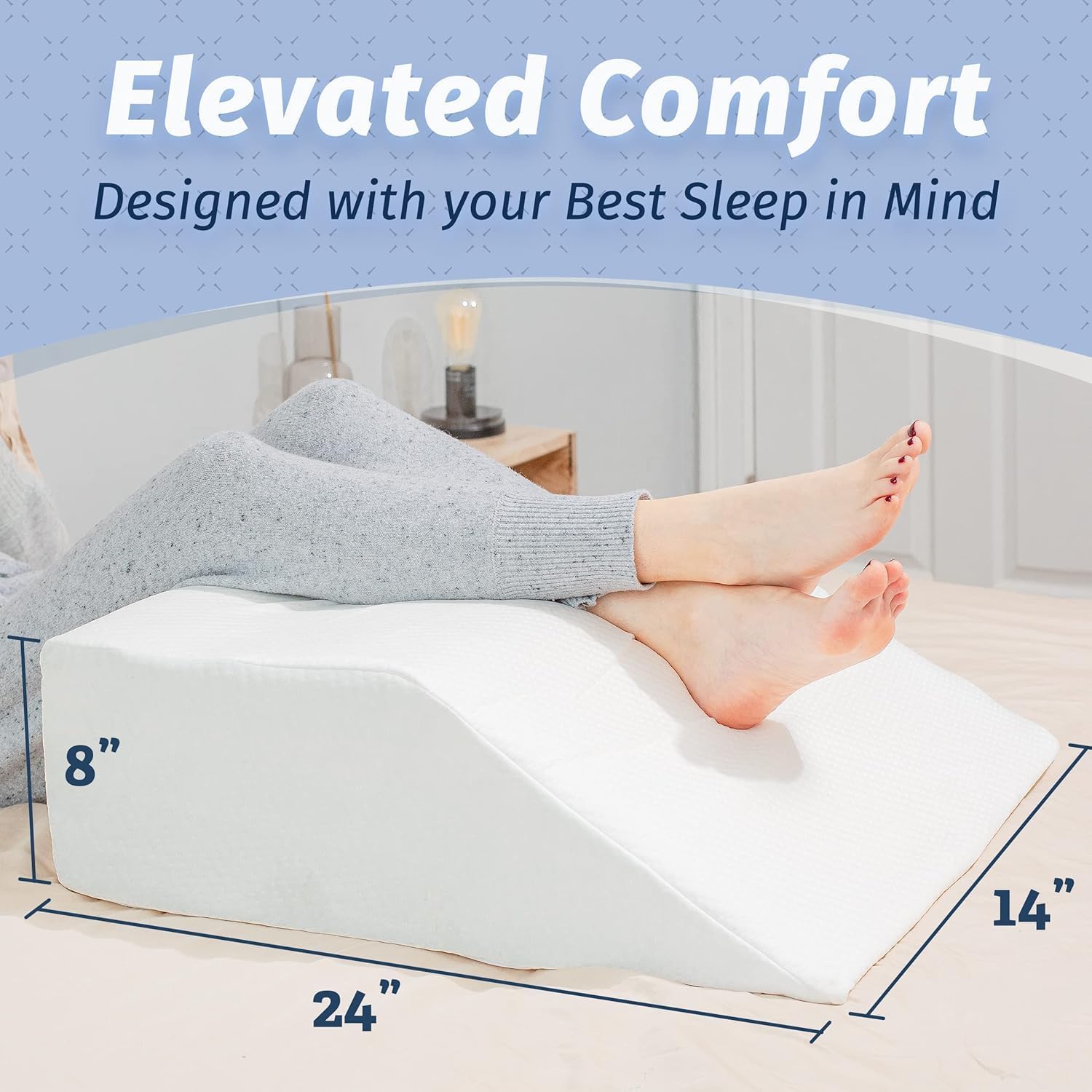 Leg Elevation Pillow for Sleeping - Wedge Pillows for After Surgery | Memory Foam Wedge Pillow for Legs | Relieves Foot and Ankle Injury, Leg, Hip, and Knee Pain, Improves Blood Circulation