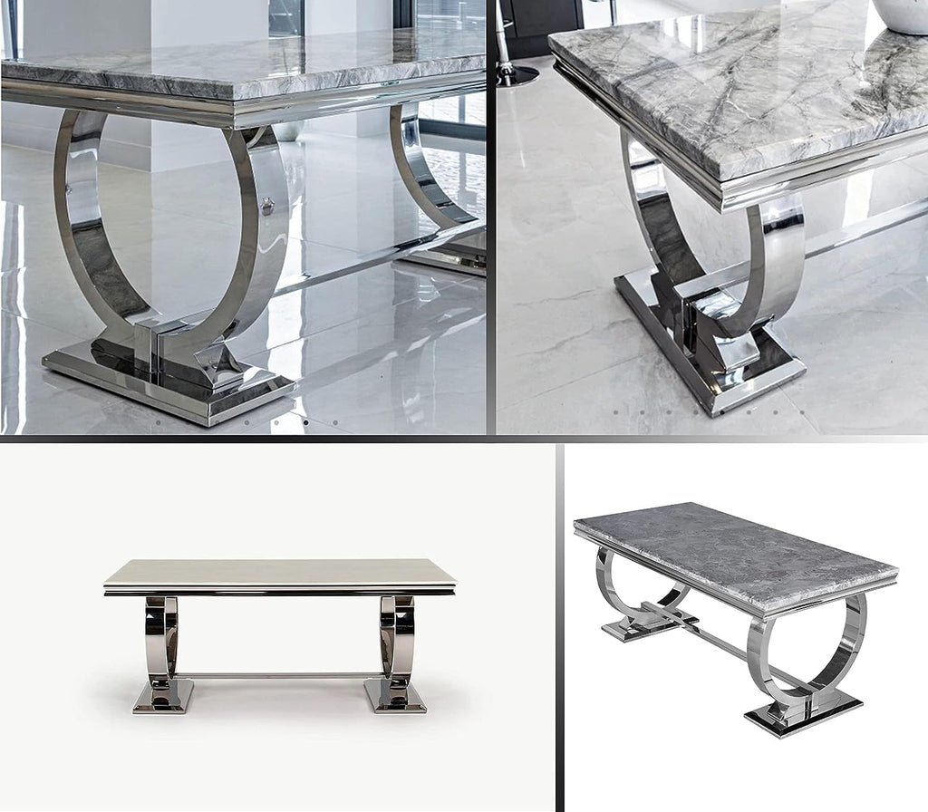 Becky Cameron furniture 1.8m Grey Marble Mirrored Dining Table and 6 Lion Head Chairs Set