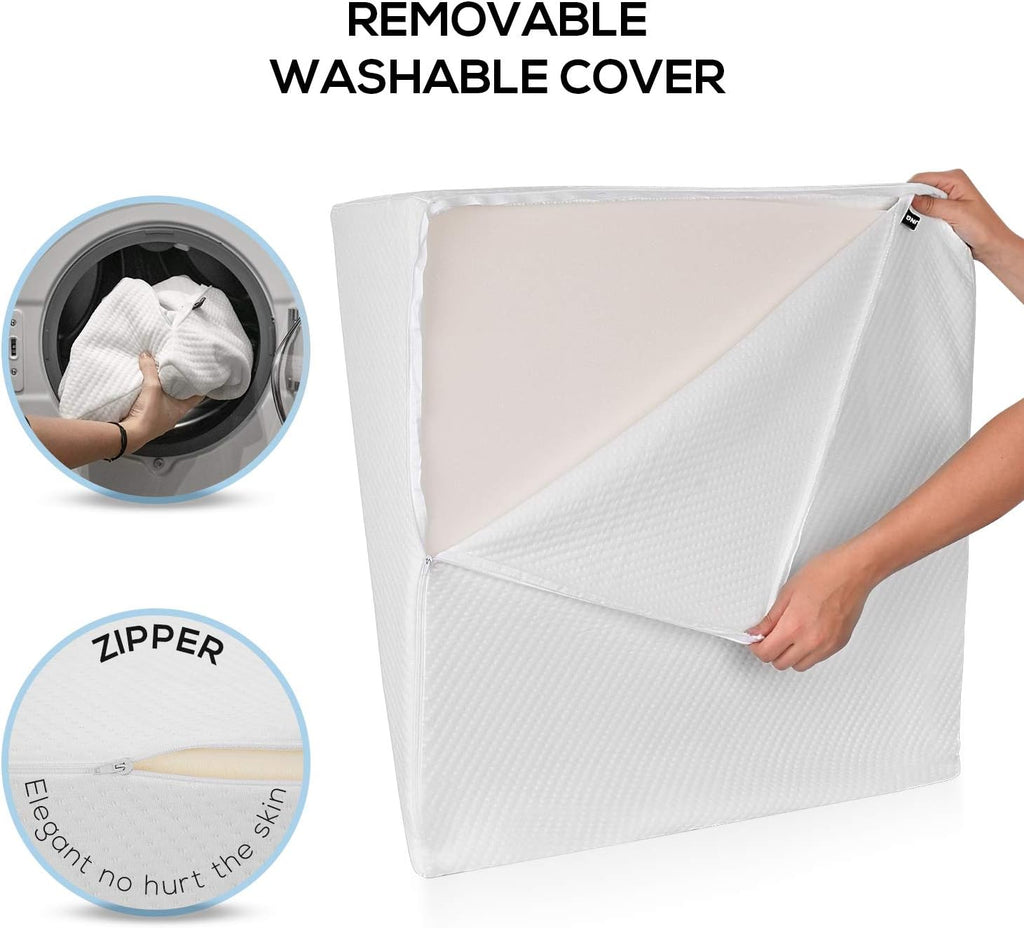Ebung Bed Wedge Pillow with Memory Foam Top 12in – Wedge Pillow for Snoring, Neck Pillow for Pain Relief, Shoulder Pain, Back Pillow for Sitting in Bed, Heartburn Relief – Removable, Washable Cover