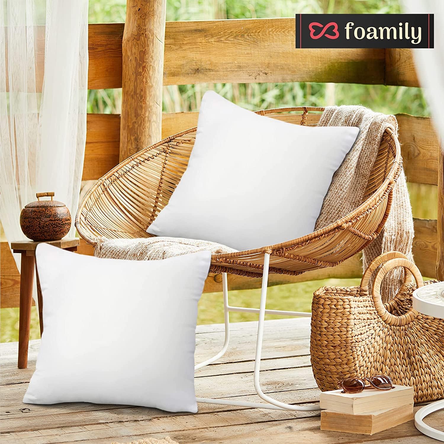 Foamily Set of 4-18 X 18 Premium Outdoor Water Resistant Stuffer Pillow Throw Inserts Sham Square Form, 18" L X 18" W, Standard/White @ M&A STYLE