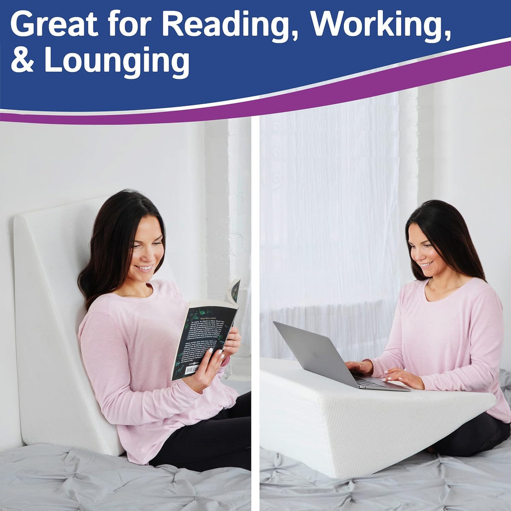 Ebung Bed Wedge Pillow with Memory Foam Top 12in – Wedge Pillow for Snoring, Neck Pillow for Pain Relief, Shoulder Pain, Back Pillow for Sitting in Bed, Heartburn Relief – Removable, Washable Cover
