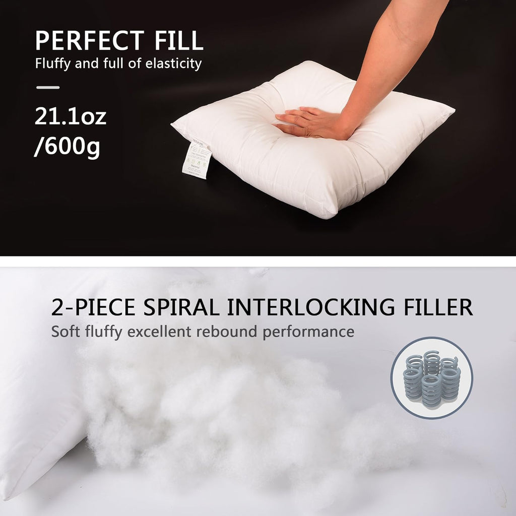 EDOW Throw Pillow Inserts,Set of 4 Soft Hypoallergenic Down Alternative Polyester Square Form Decorative Pillow, Cushion,Sham Stuffer,Cotton Cover. (White, 18x18)