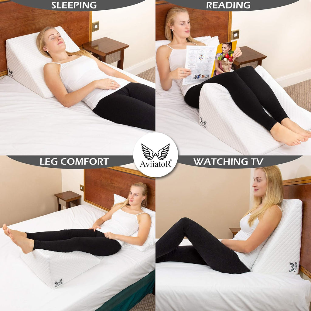 Leg Elevation Pillow for Sleeping, Resting, Supportive Bed Wedge Foam Pillow for Circulation, Swelling, Foot & Knee Discomfort @ M&A STYLE